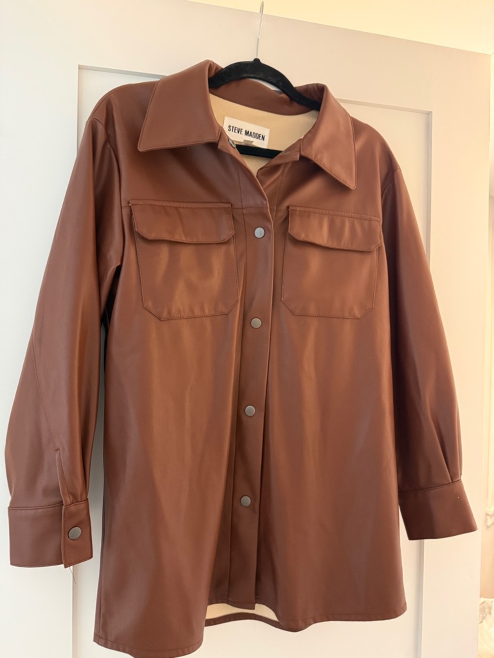 Steve Madden Cognac Faux Leather Shirt Jacket